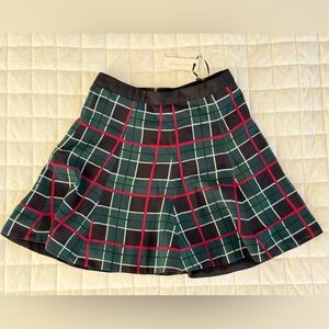 Lovers & Friends Plaid Flare Mini Skirt with Red and Green Pattern